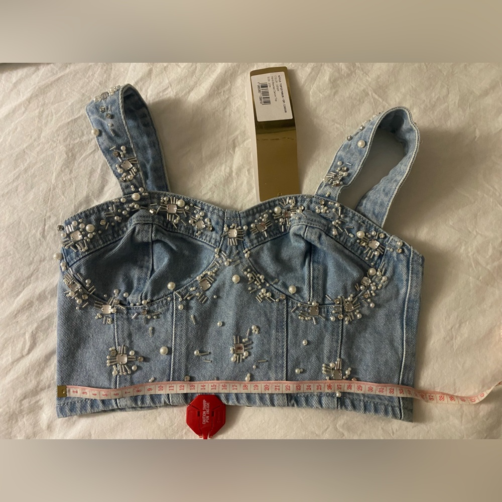 PatBo Hand-beaded Denim Top NWT - Picture 8 of 16